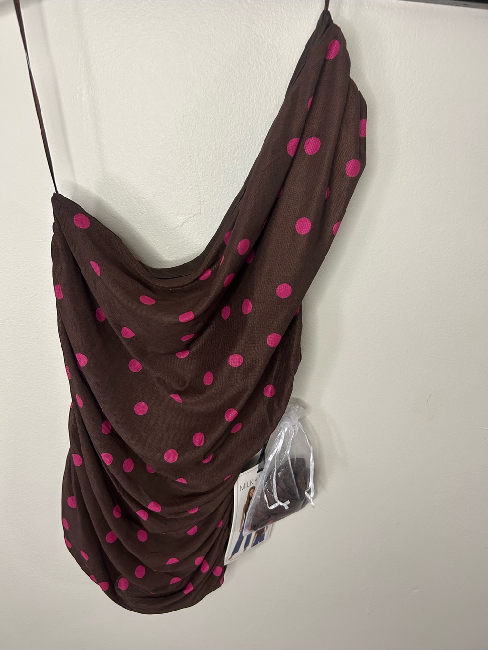 Women's Brown Tank Top with Pink Polka Dots